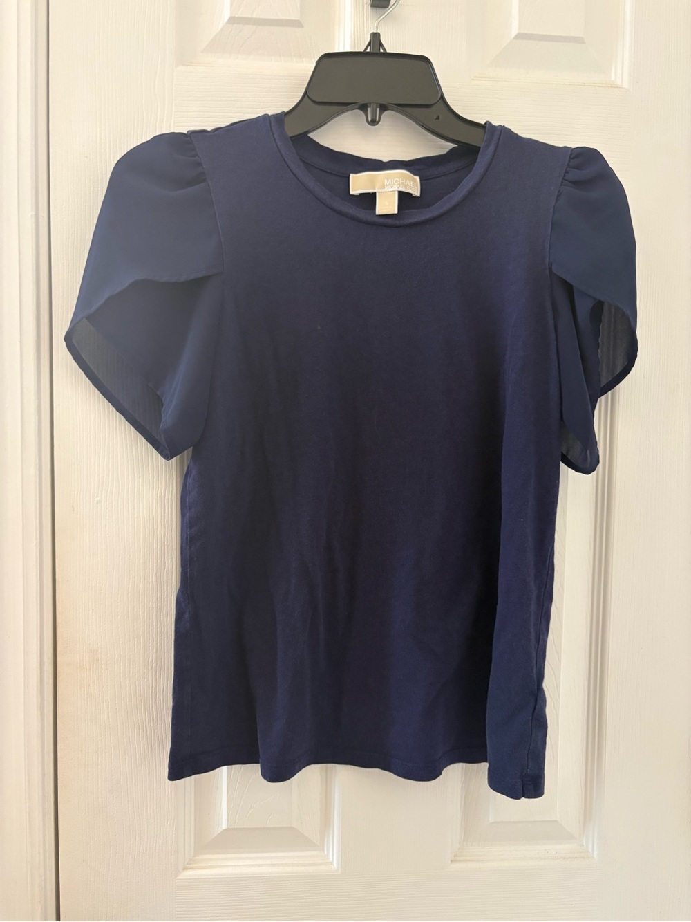 Michael Kors Deep Navy Puff-Sleeve Crewneck Tee